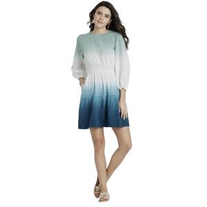 NWT Women’s Blue Green White Tie Dye Long Sleeve Tiered Mini Dress Size XXL